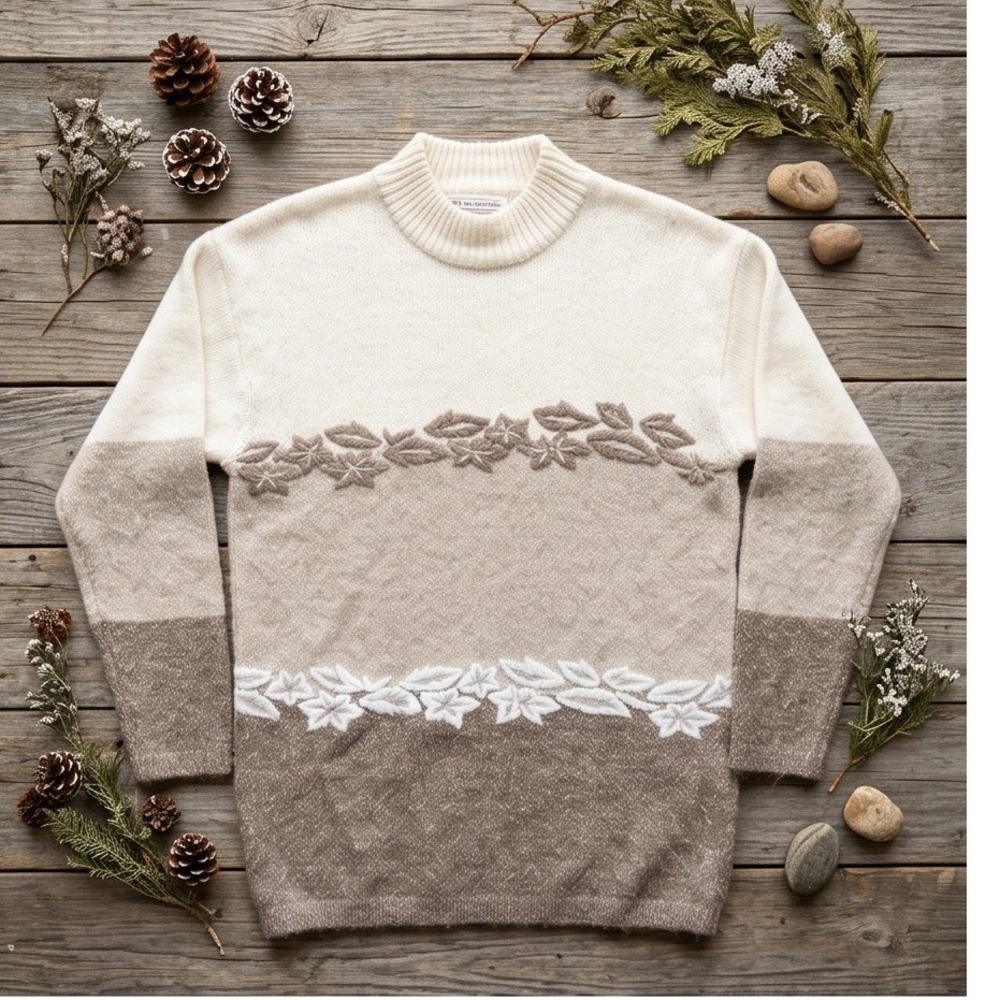 Milano Design Group M Vintage Silk Angora Wool Sweater Cream Tan Medium Cozy